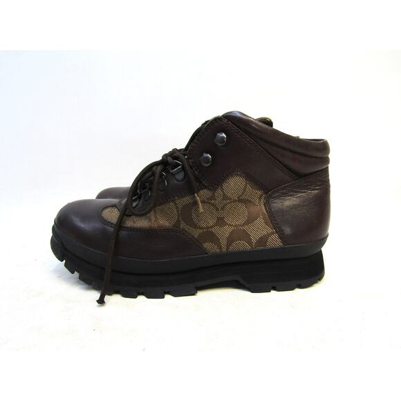 Coach Womens 8.5 M Brown Leather Lace Up Fashion Ankle Boots Booties - Picture 1 of 11